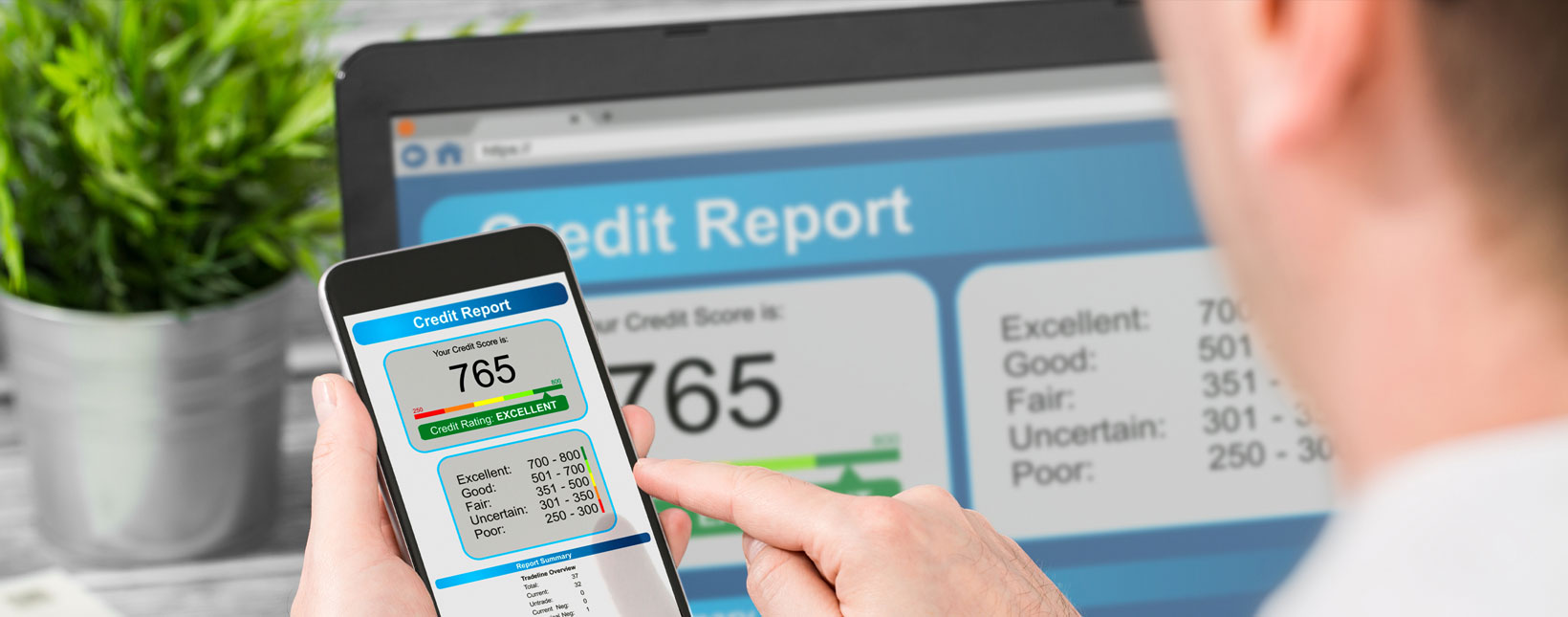 man reviewing his credit score