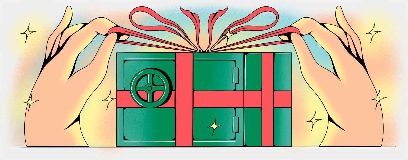illustration of gift wrapped safe